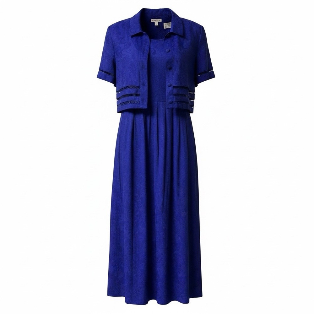 Karin Stevens Jacket Dress Womens 8 Electric Purple Embroidered Long A-Line NWT